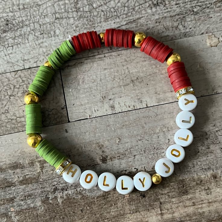 holly jolly bracelet christmas beaded jewelry festive holiday design