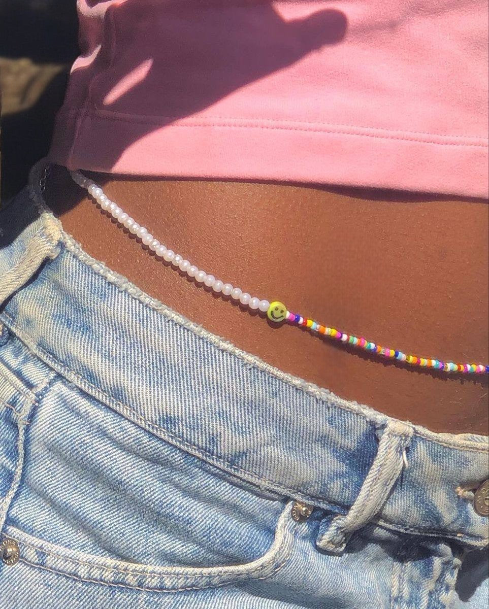 pearl colorful waist chain aesthetic body jewelry summer fashion accessory
