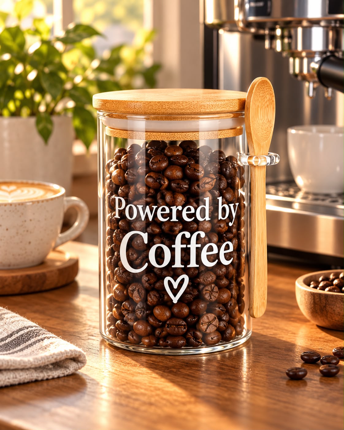 Powered By Coffee Kitchen Glass Jar