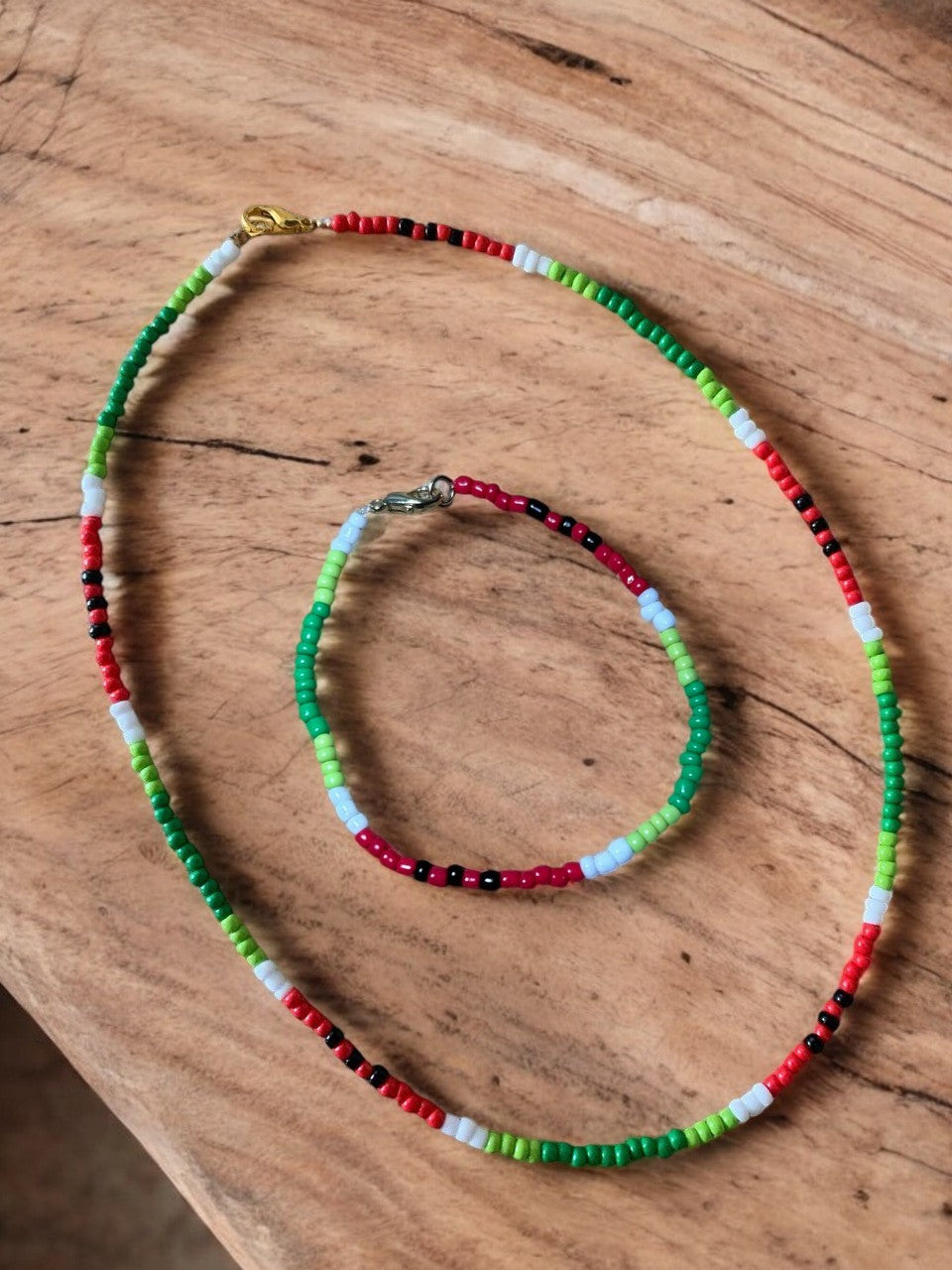 Watermelon Seed Bead Necklace and Bracelet - Ka_creative_art