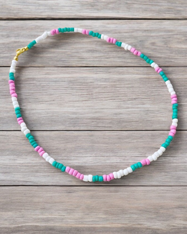 Pink-White-Turquoise Choker - Ka_creative_art