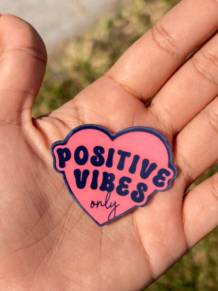 motivational vinyl sticker positive vibes only applied on laptop or tumbler waterproof decal aesthetic lifestyle