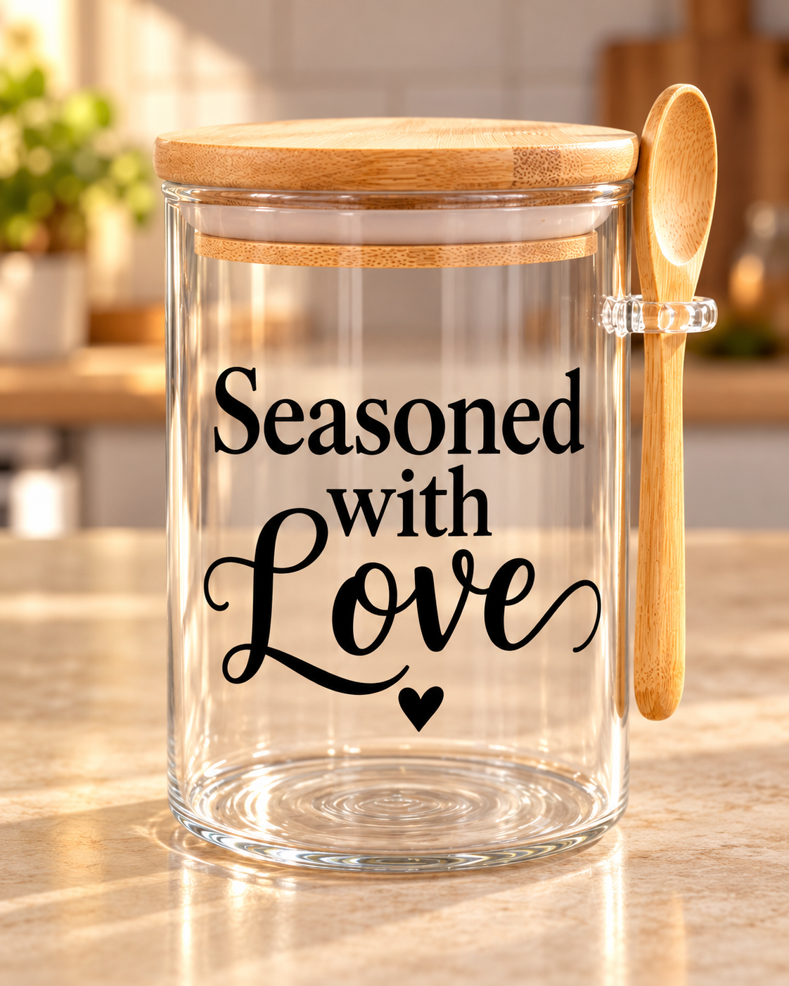 Seasoned With Love Kitchen Glass Jar