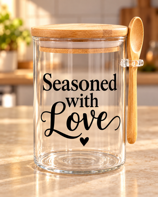 Seasoned With Love Kitchen Glass Jar