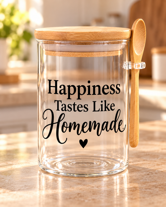 Happiness Tastes Like Homemade Kitchen Glass Jar