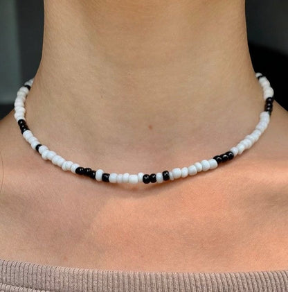 black and white choker minimalist beaded necklace aesthetic design