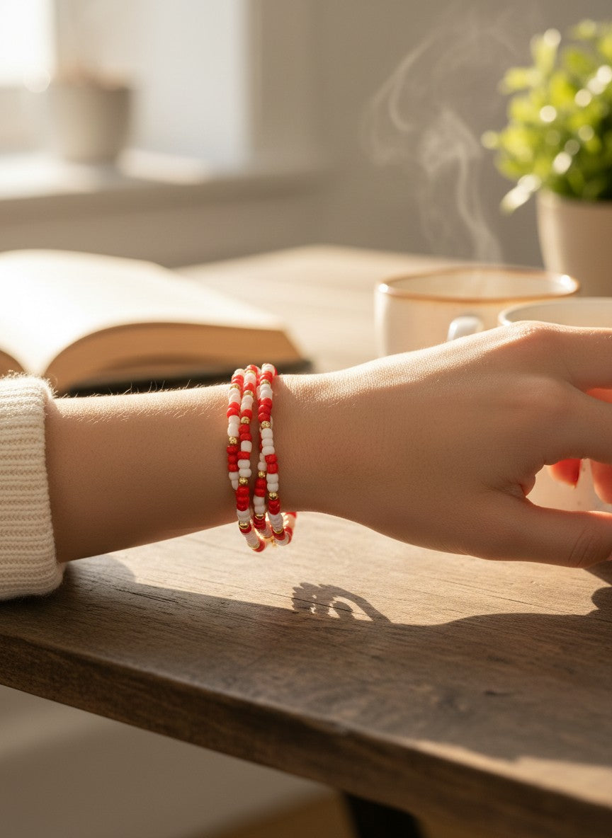 close up luxe seed bead bracelet elegant jewelry detail aesthetic