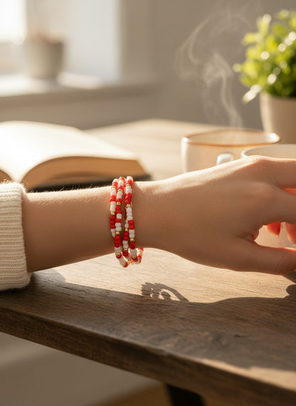 close up luxe seed bead bracelet elegant jewelry detail aesthetic