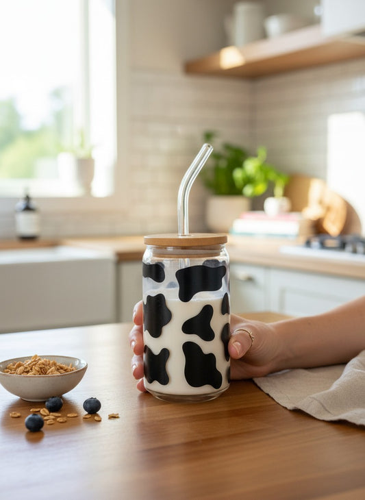 cute cow vinyl cup farm animal aesthetic drinkware glass cup design
