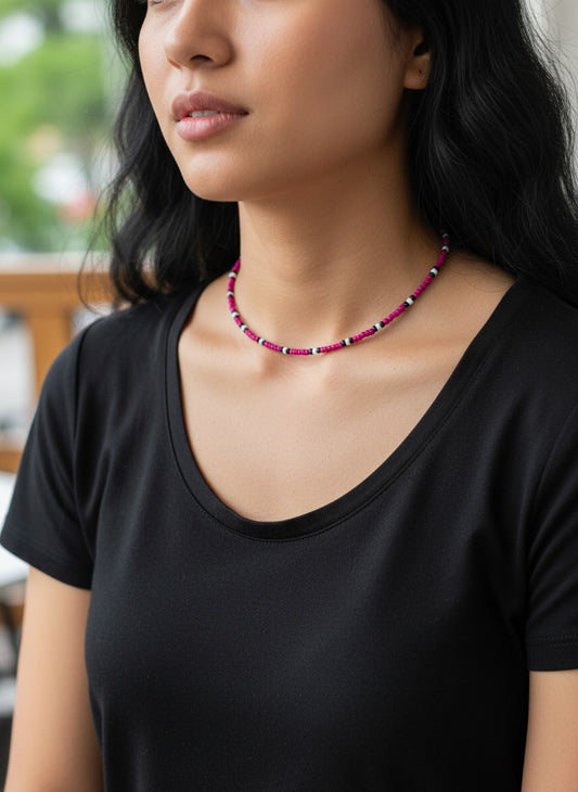 fuchsia black white seed choker beaded aesthetic necklace cute design