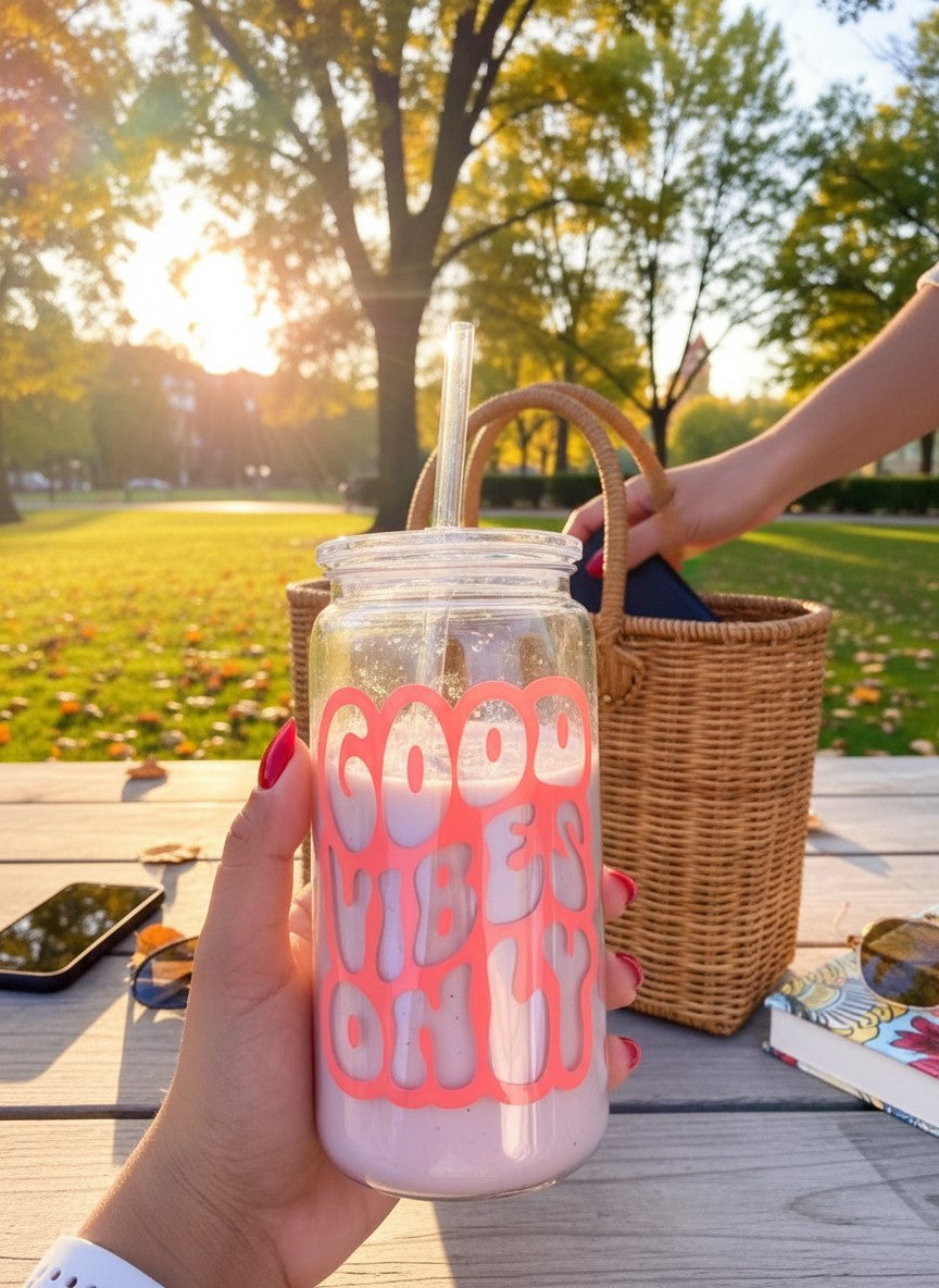 aesthetic vinyl cup good vibes only motivational drinkware glass cup