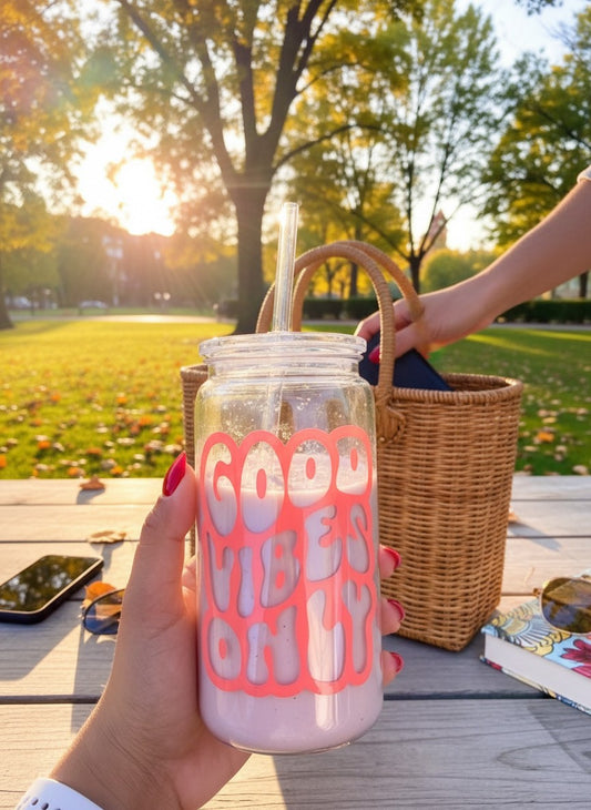 aesthetic vinyl cup good vibes only motivational drinkware glass cup