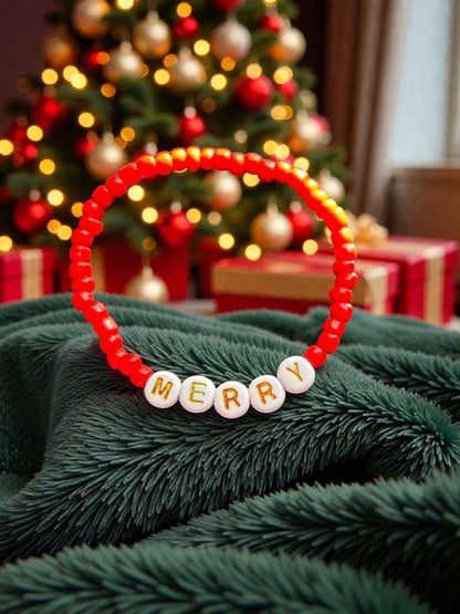 close up christmas bracelet beaded holiday jewelry detail aesthetic