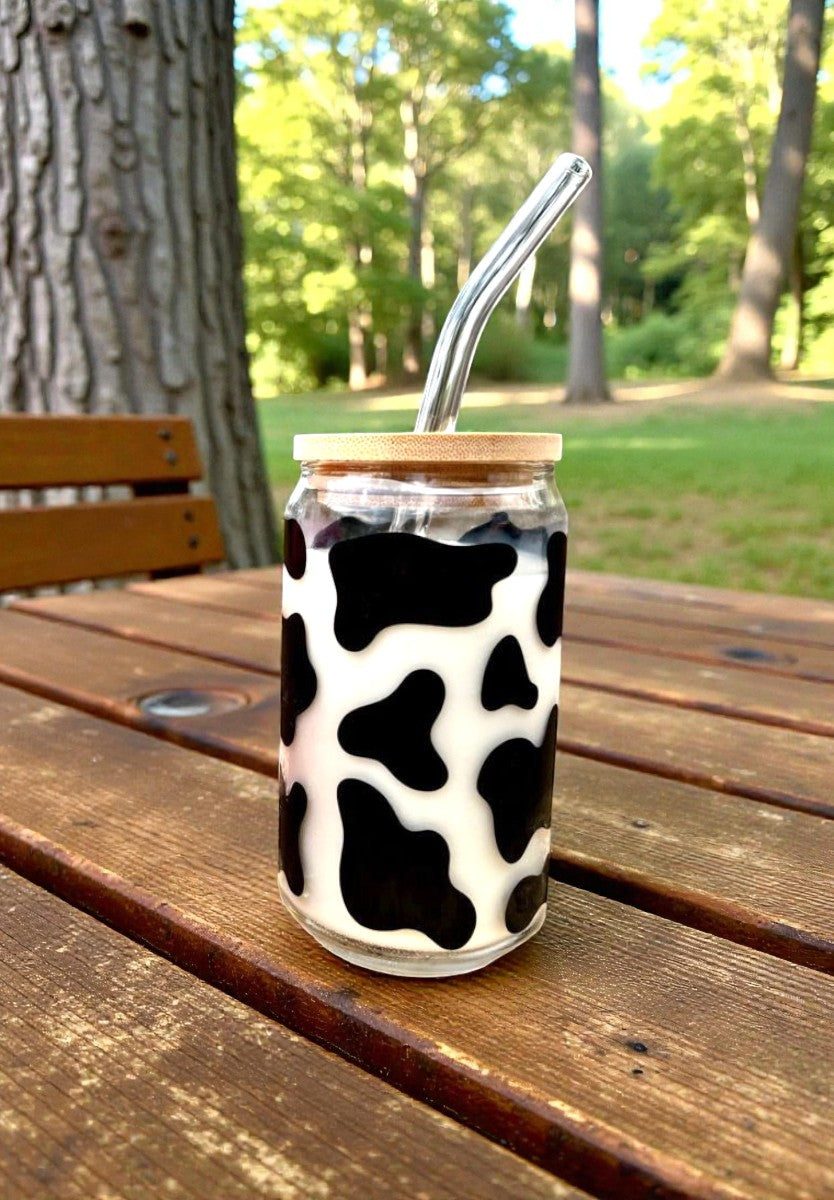 iced drink in aesthetic cow vinyl cup cottagecore drinkware lifestyle