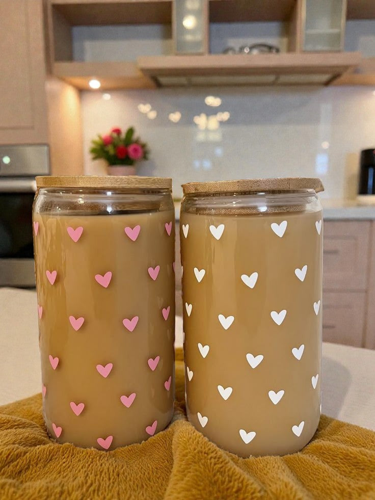 iced drink in aesthetic vinyl cup hearts soft girl drinkware lifestyle