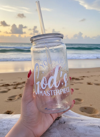 iced drink in aesthetic vinyl cup you are god’s masterpiece faith drinkware lifestyle