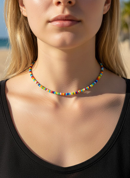 multicolored beaded choker colorful necklace aesthetic jewelry design