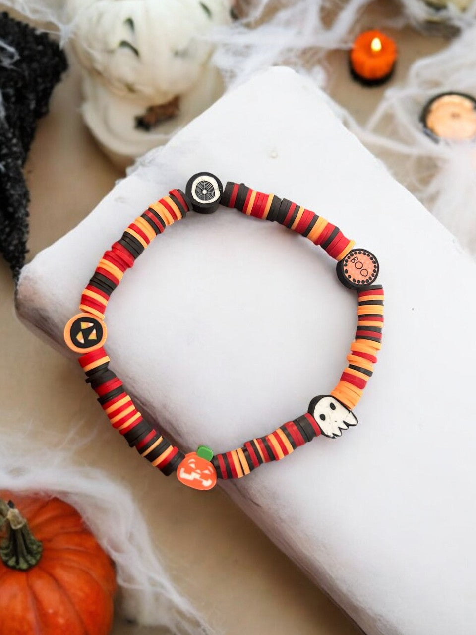 multicolored beaded halloween bracelet spooky cute jewelry design