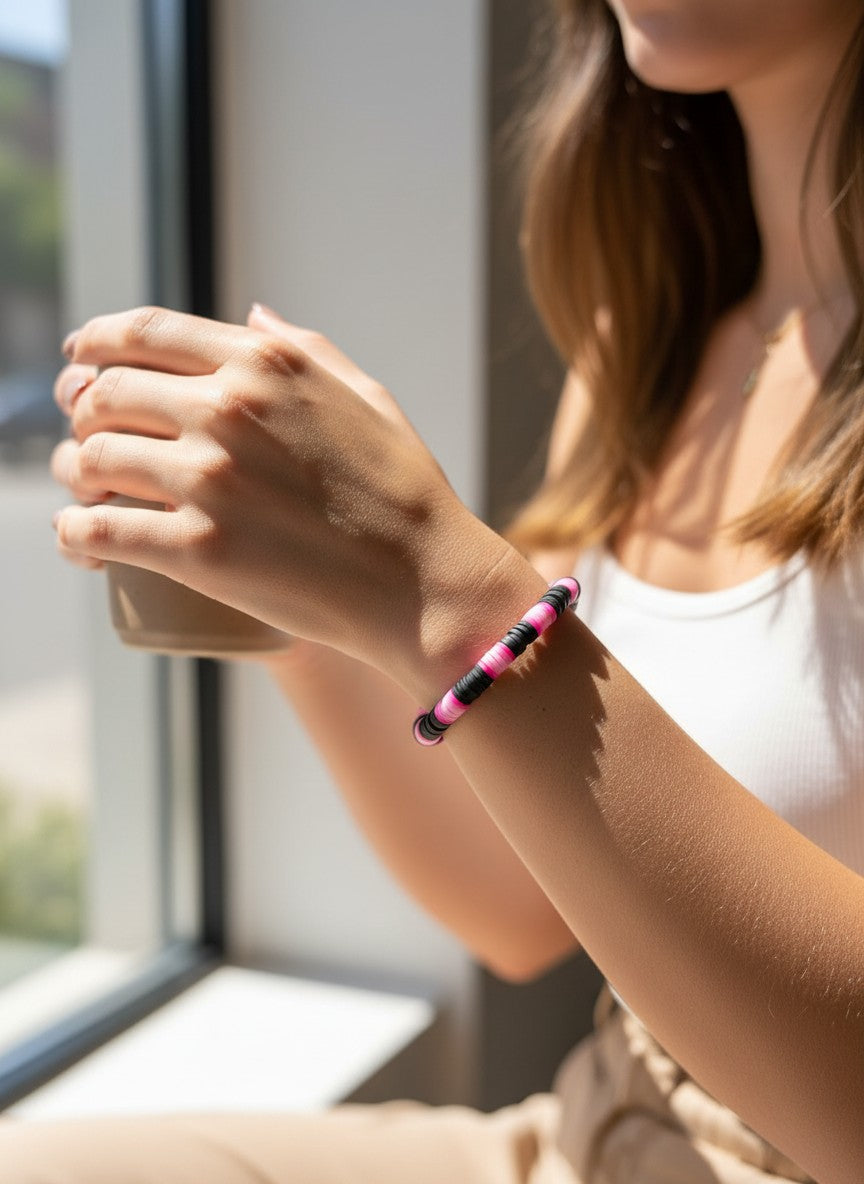 neon pink bracelet y2k aesthetic beaded jewelry cute design