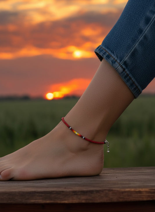 red sunset anklet beach beaded ankle bracelet summer aesthetic jewelry