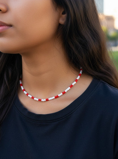 red and white simple necklace minimalist beaded aesthetic jewelry design