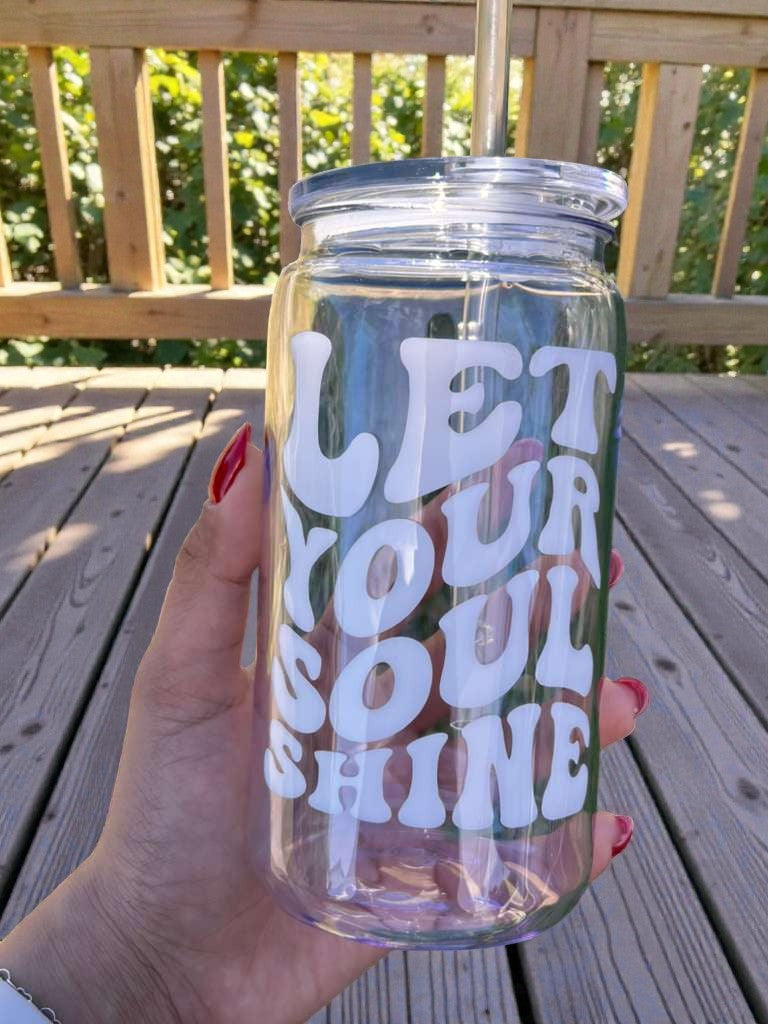 close up aesthetic vinyl cup soul shine motivational quote drinkware detail