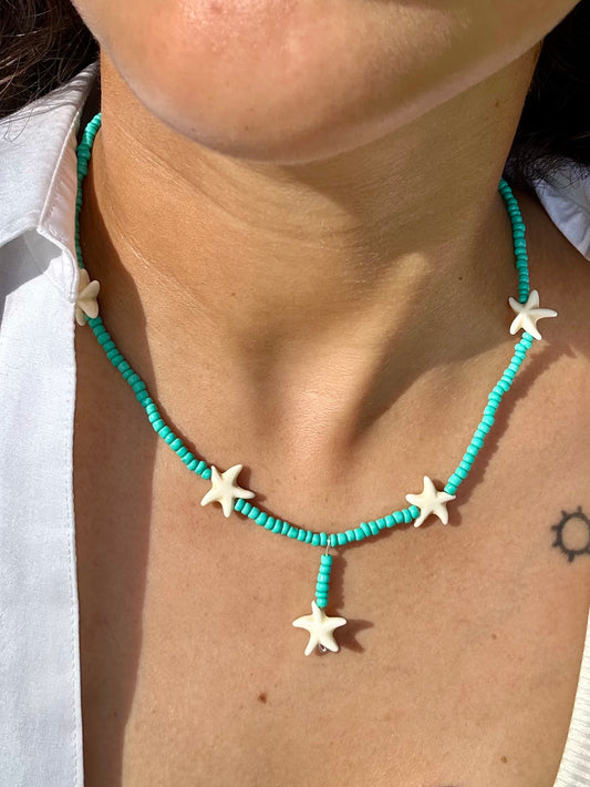 starfish blue beads necklace ocean aesthetic jewelry beach accessory design