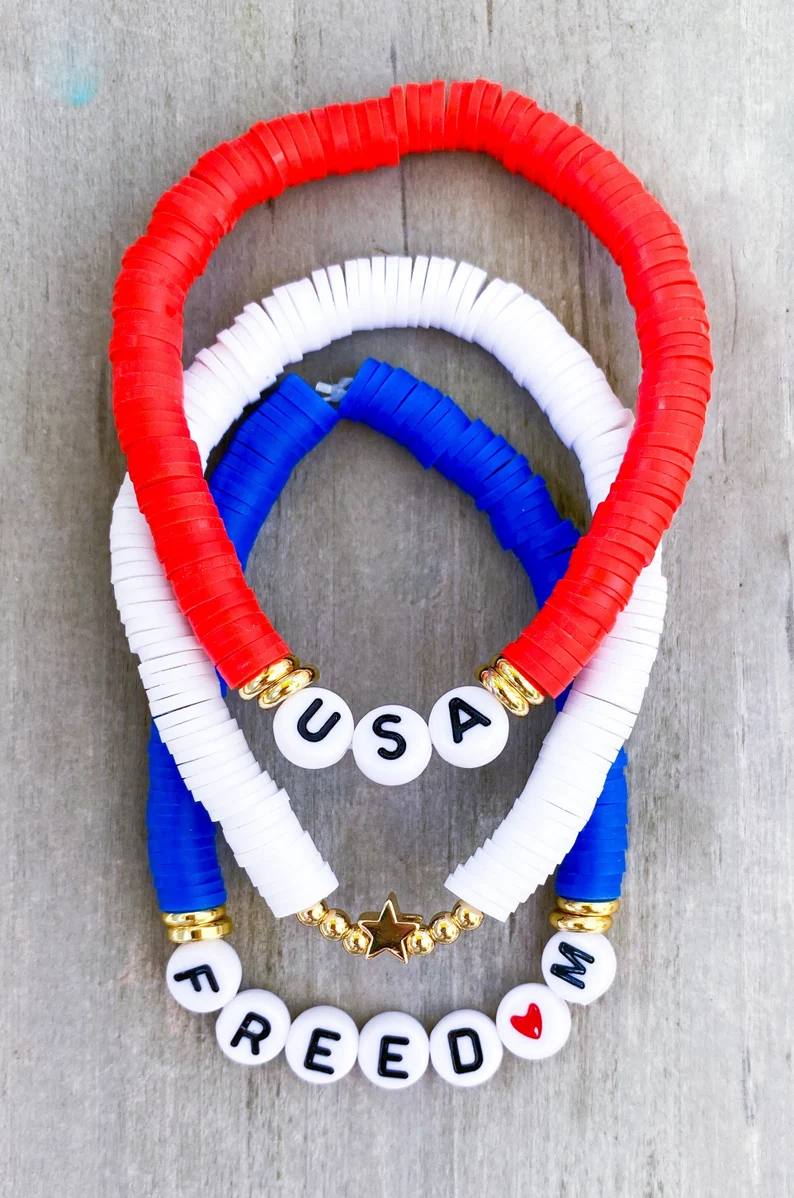 usa bracelets red white blue patriotic beaded jewelry cute design