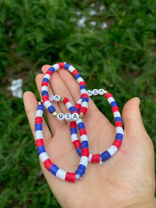 usa star bracelet red white blue patriotic beaded jewelry cute design