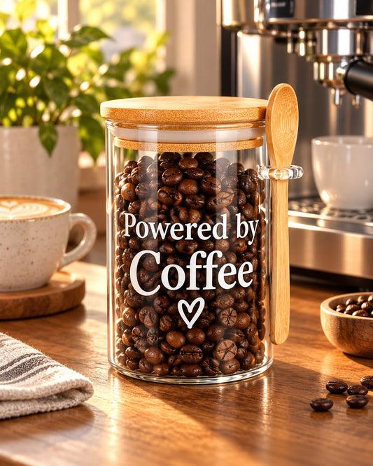 Powered By Coffee Kitchen Glass Jar