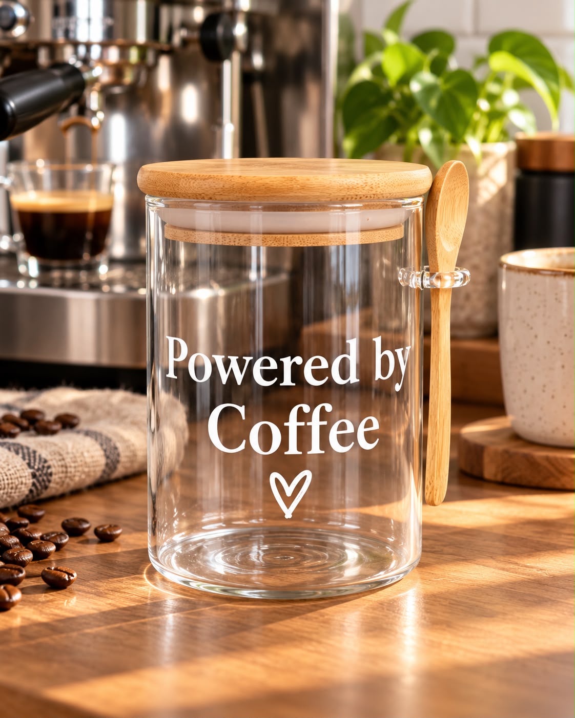 Powered By Coffee Kitchen Glass Jar