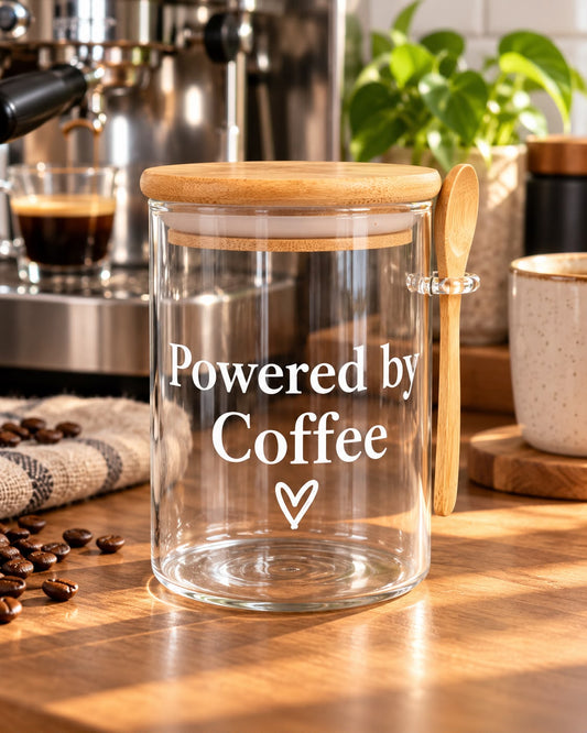 Powered By Coffee Kitchen Glass Jar