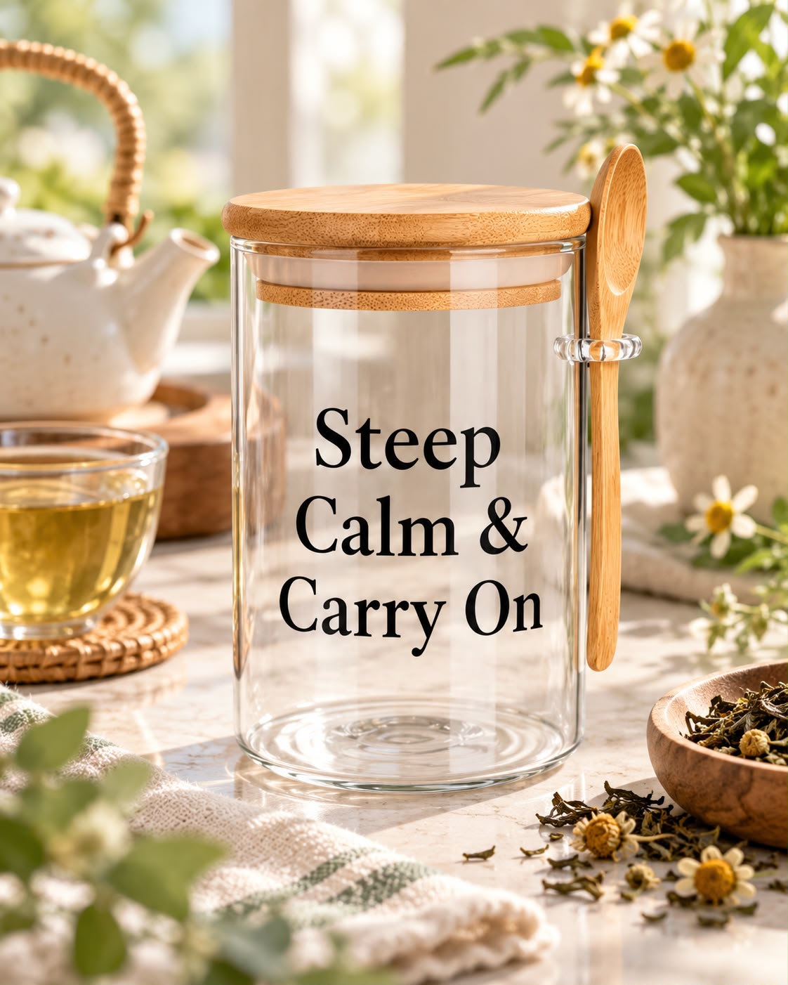 Steep Calm & Carry on Kitchen Glass Jar