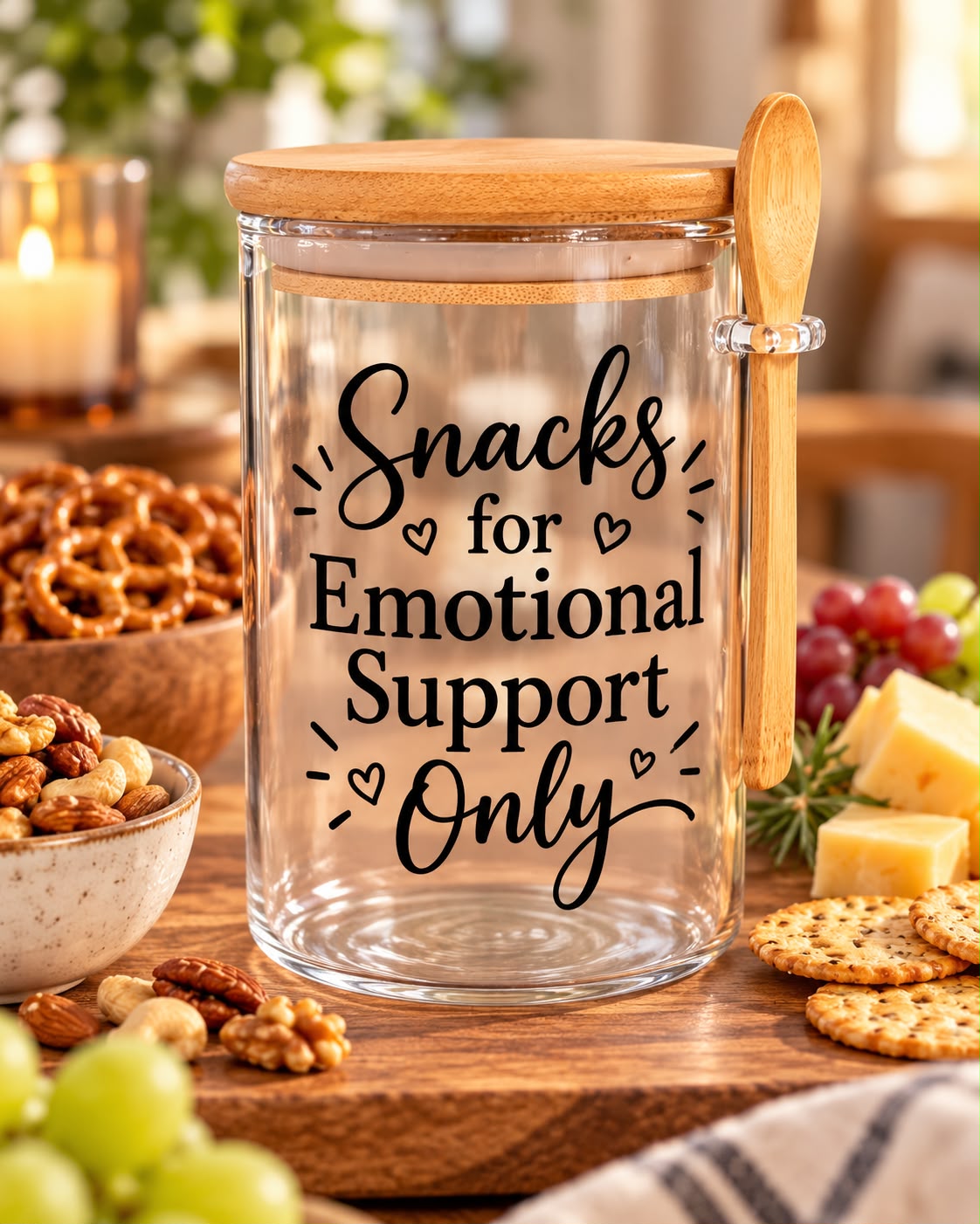 Snacks For Emotional Support Only Kitchen Glass Jar