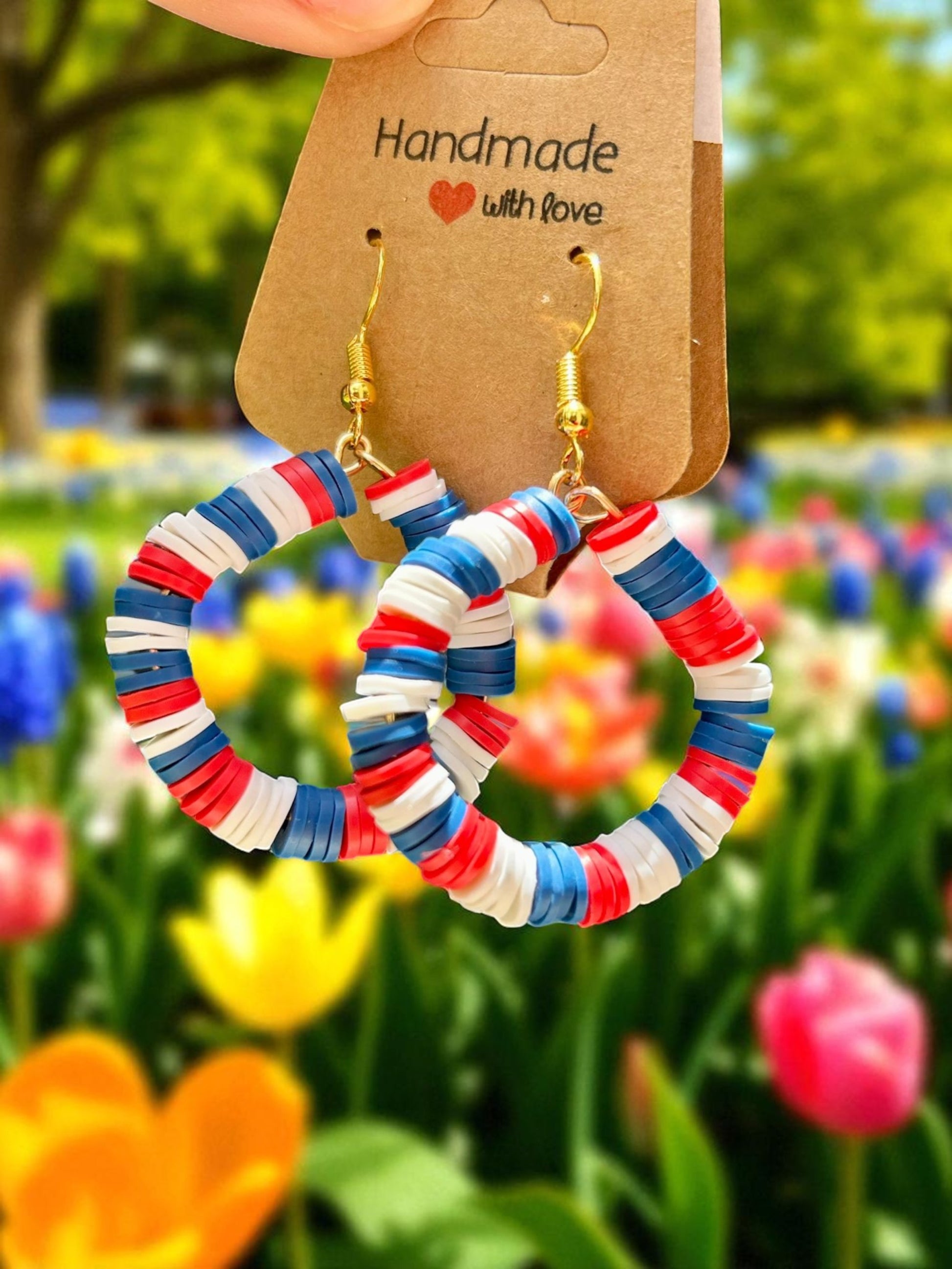 white red and blue earrings patriotic aesthetic beaded jewelry cute design