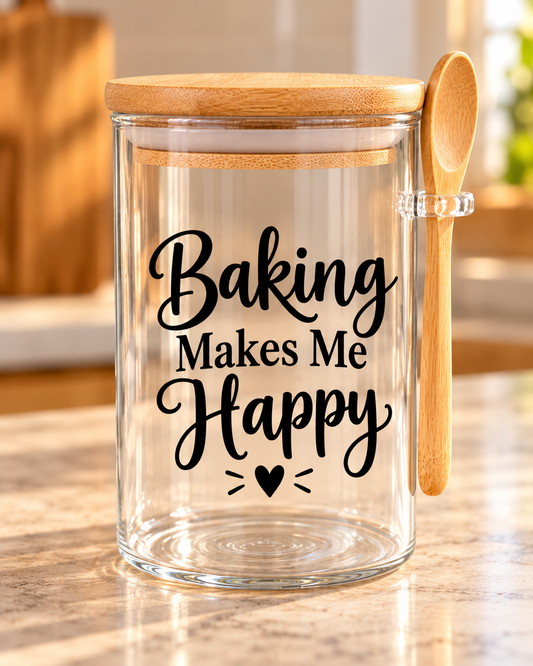 Baking Makes Me Happy Kitchen Glass Jar