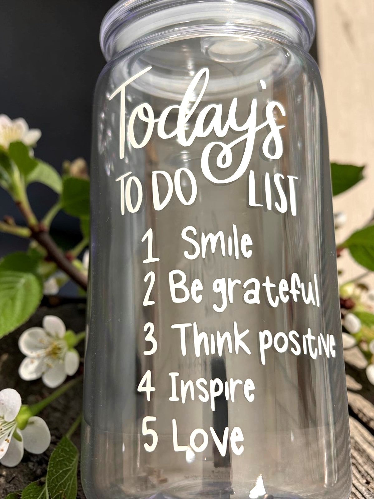 aesthetic iced coffee glass cup with todays list vinyl design reusable trendy drink cup lifestyle