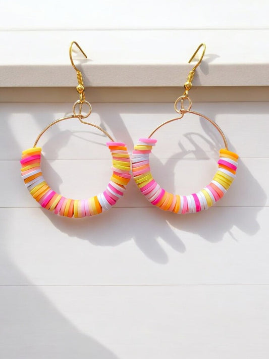 Pink and Yellow Clay Bead Earrings