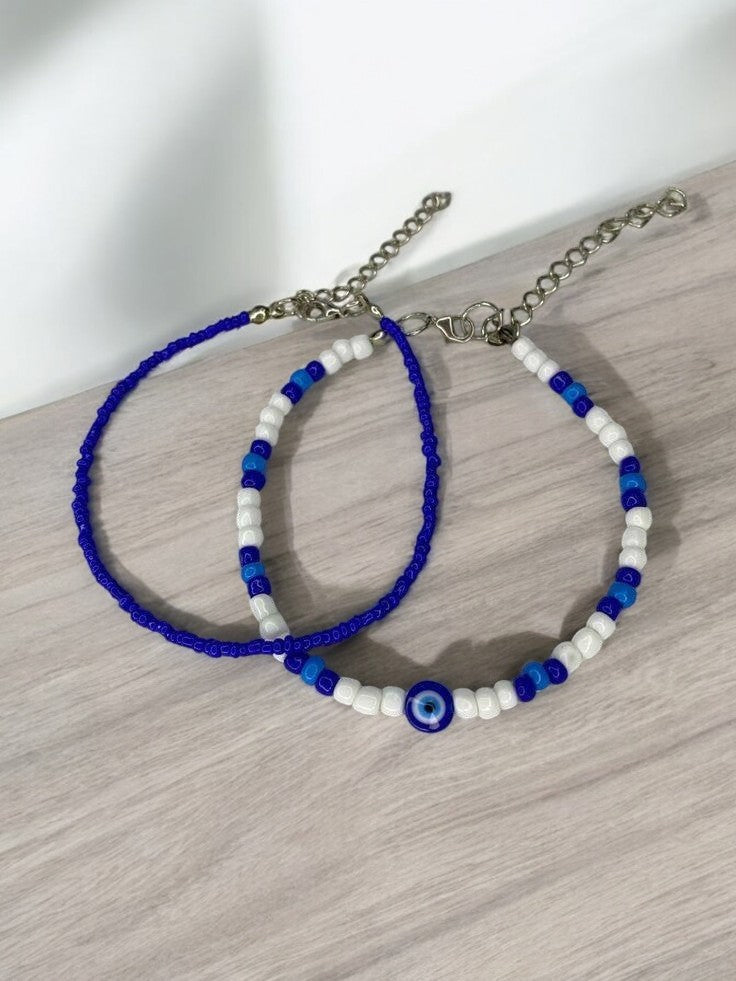 Blue & Eye Bead Bracelet