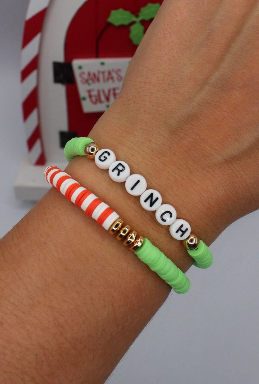 Grinch Bead Christmas Bracelets