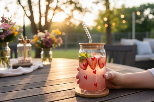 custom red heart vinyl glass cup aesthetic iced coffee tumbler close up