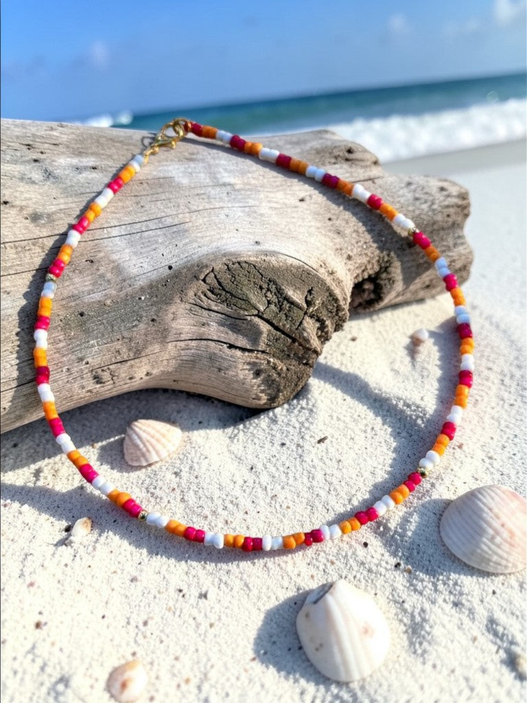 aesthetic beaded necklace inspired by tropical sunset vibes summer beach style jewelry